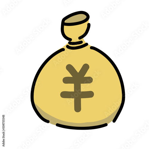 お金袋のイラスト　ラフな手書き風