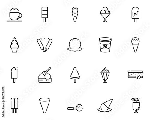 set of icecream line icons, summer
