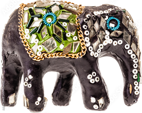 Decorated wooden elephant figurine