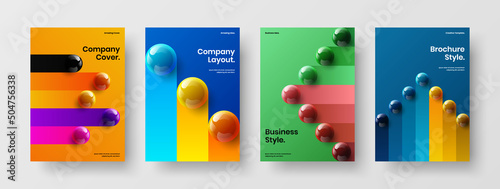 Colorful realistic balls handbill template set. Isolated catalog cover A4 vector design layout composition.