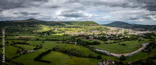 Aerial view of Abergavenny in Monmouthshire South Wales photo