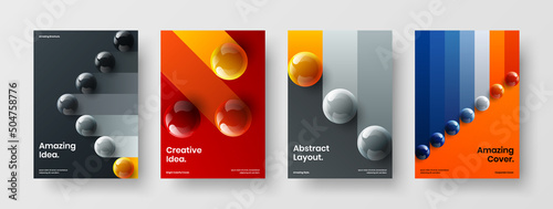 Premium corporate identity A4 design vector template set. Abstract 3D balls cover illustration collection.