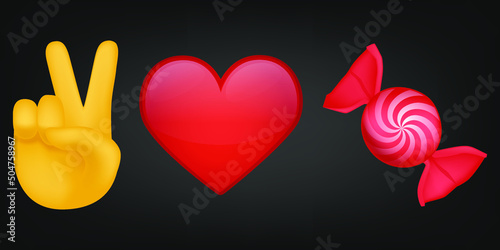Peace Love and Candy Illustration Emoji Design. Motivational Quote Emoticon Vector Symbol.