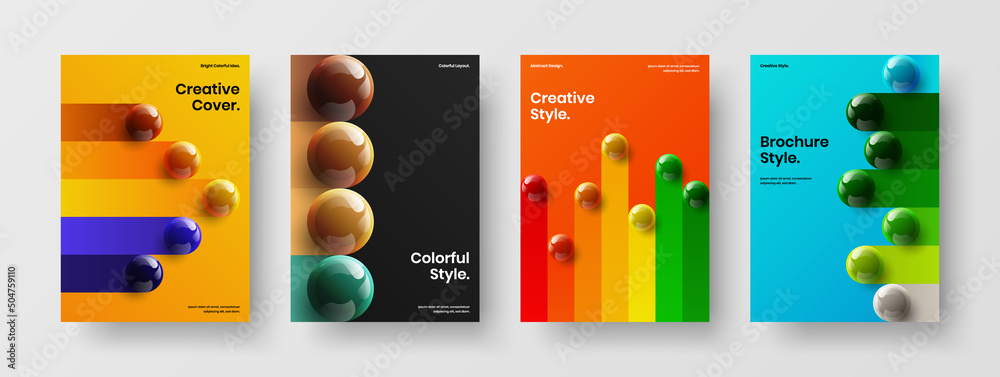Isolated corporate identity vector design layout bundle. Trendy 3D balls annual report illustration set.