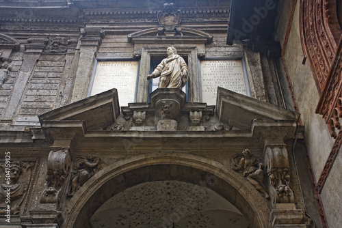 Fragment of Palace of the Palatine School (Palazzo delle Scuole Palatine) at Piazza dei Mercanti in Milan photo