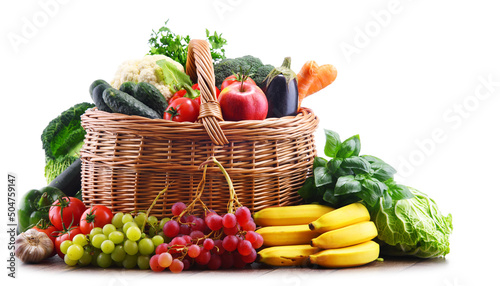 Composition with assorted organic vegetables and fruits