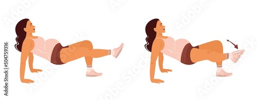 Pregnancy workout. Smiling pregnant woman doing leg exercise. Simple pregnancy exercises for every trimester. Isolated on a white background. Trendy hand-drawn vector flat cartoon illustration.