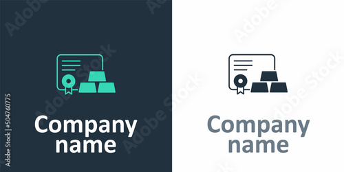 Logotype Gold bars with certificate icon isolated on white background. Banking business concept. Logo design template element. Vector