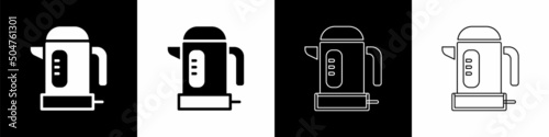 Set Electric kettle icon isolated on black and white background. Teapot icon. Vector