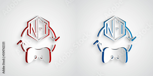 Paper cut NFT Digital crypto art icon isolated on grey background. Non fungible token. Paper art style. Vector