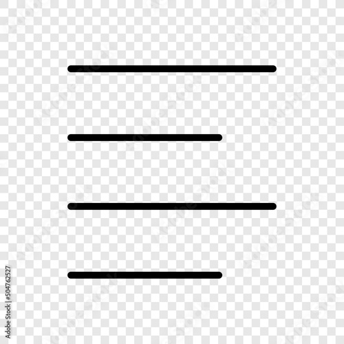 Text alignment icon vector. Flat design. Transparent grid.ai