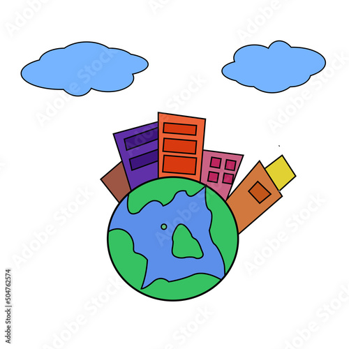 spherical earth with buildings on it