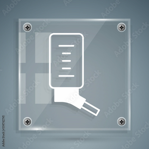 White Automatic drinker for small pets icon isolated on grey background. Square glass panels. Vector
