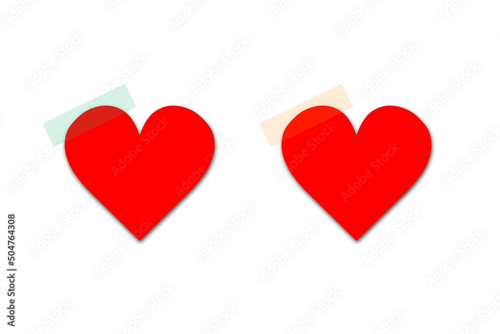 Paper sticker in heart shape on translucent sticky tape with shadow isolated on transparent background. Vector empty note post template for Happy Valentine's or Mother's Day design Paper sticker in heart shape on translucent sticky tape with shadow isolated on transparent background. Vector empty note post template for Happy Valentine's or Mother's Day design