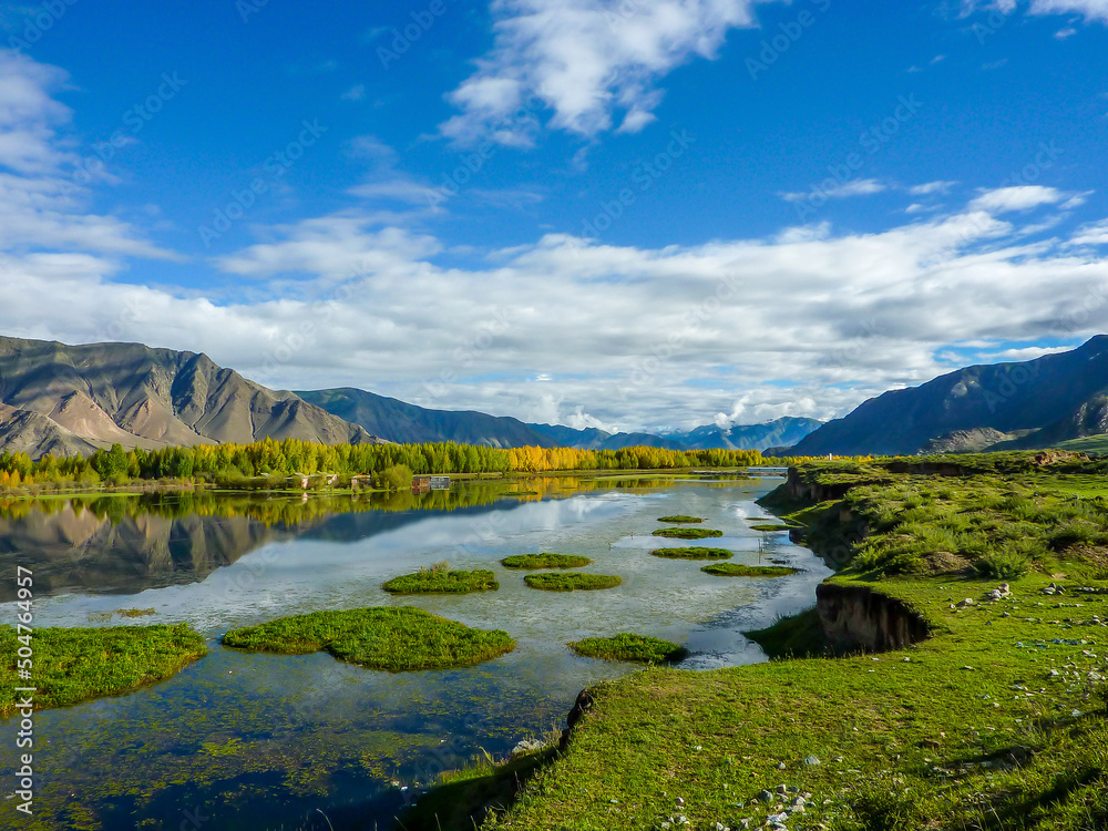 View at the Lhasa river in Tibet
