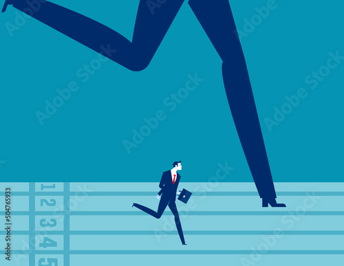 Small and medium enterprise fight with large company in runing race track. Business competition
