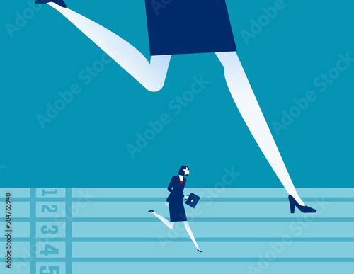Small and medium enterprise fight with large company in runing race track. Business competition