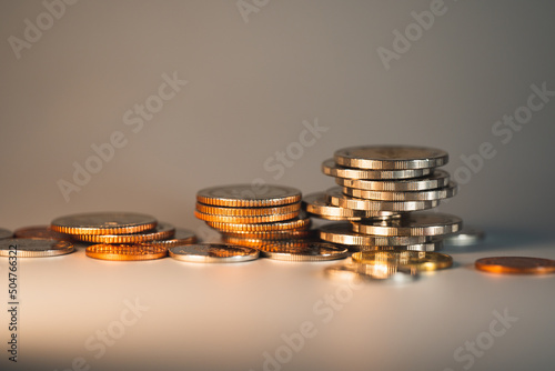 Fototapeta Closeup Thai baht coins using as business banking and financial concept