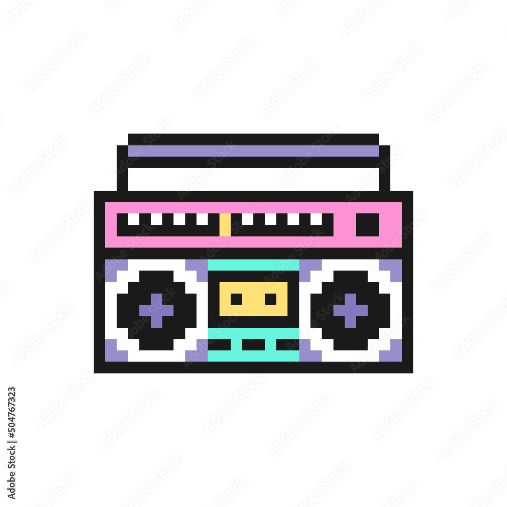 Retro cassette recorder or boombox. vector icon in pixel art style