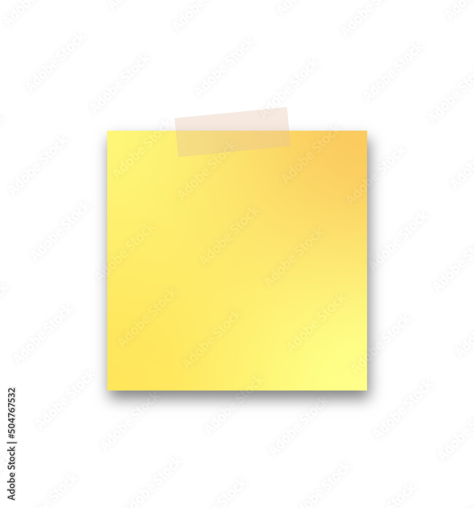Post note paper sticker isolated on transparent background. Vector yellow office memo pin on translucent sticky tape with shadow