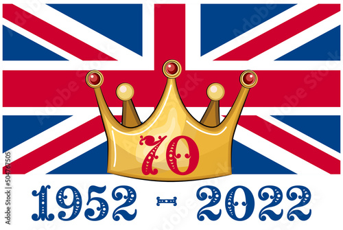 Queen Elizabeth's Platinum Jubilee Crown Celebration Poster with the Union Jack in the background, 70th Anniversary Reign