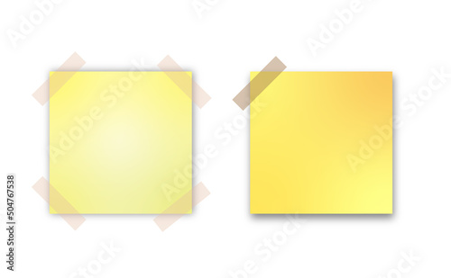 Post note paper sticker isolated on transparent background. Vector yellow office memo pin on translucent sticky tape with shadow