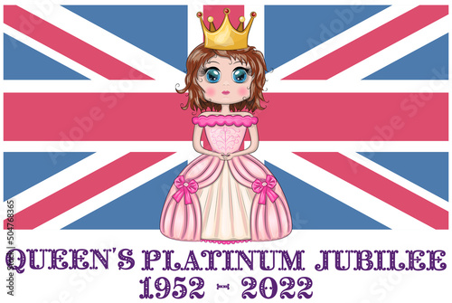 Queen Elizabeth Platinum Jubilee celebration poster. The Queen has reigned for 70 years with the Union Jack in background photo