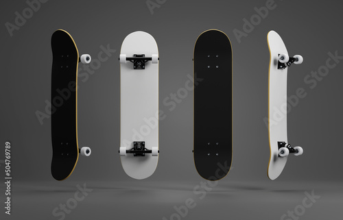 Blank skateboard deck template mockup. 3D Rendering