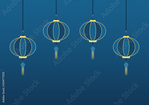 Chinese new year poster. wallpaper. free space for text. Chinese lamp vector. Chinese hanging red lanterns realistic isolated on blue background.