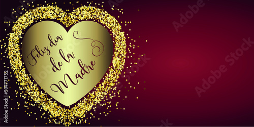 tarjeta o pancarta para un feliz día de la madre en borgoña en un corazón de color dorado y brillo en un fondo degradado de borgoña