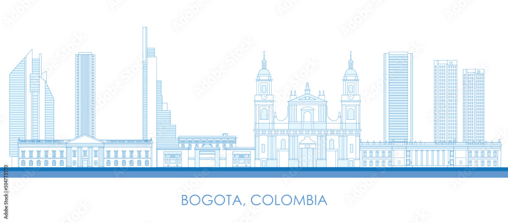 Outline Skyline panorama of city of Bogota , Colombia - vector illustration - obrazy, fototapety, plakaty 