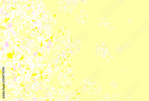 Light Pink  Yellow vector doodle template with leaves.