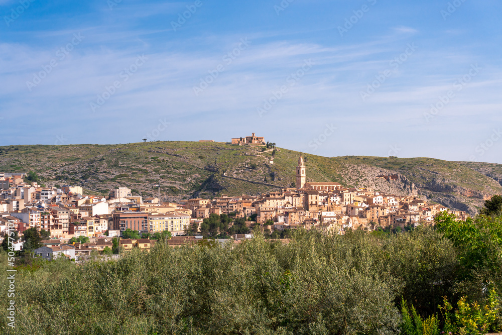 Obraz premium Panoramic view of Bocairent and the Santo Cristo hermitage, in Valencia (Spain).