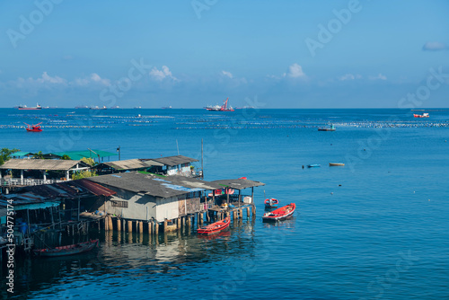 Fisheman village by sea near Koh Loy, Siracha, Thailand photo