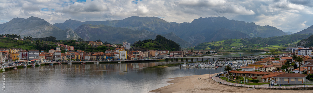 panorama view of Ribadesella and the Sella River estuary on the north coast of Spain in Asturias
