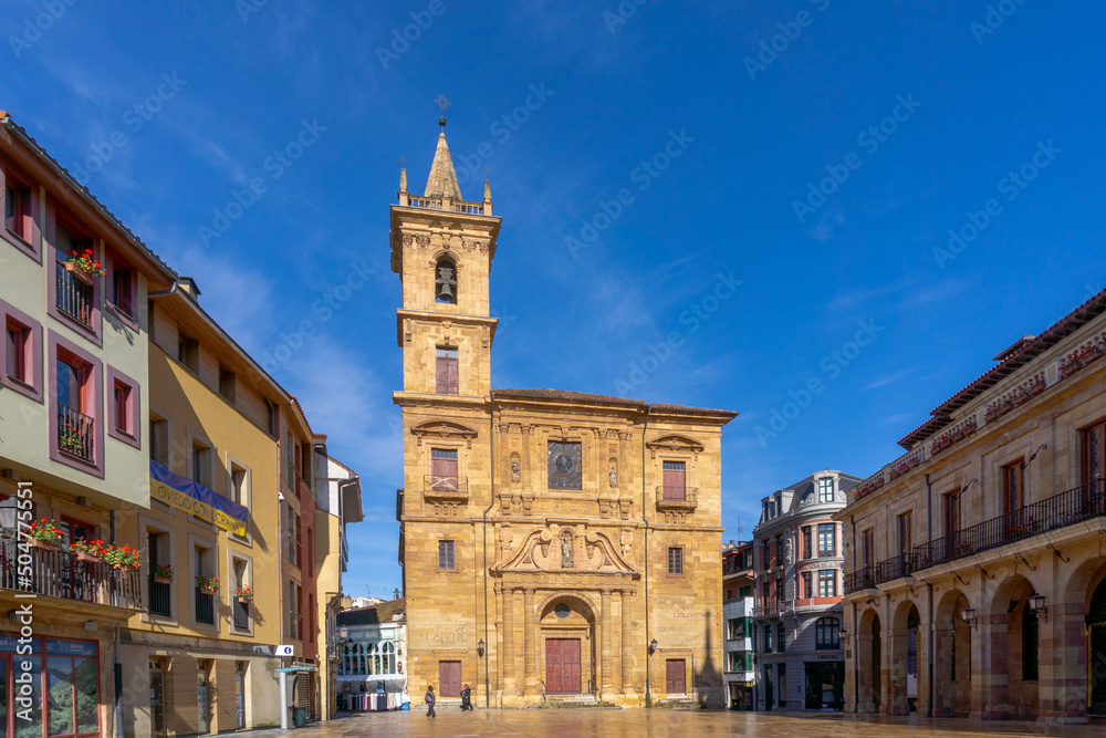 view of the San Isidoro Church in the historic city center of Oviedo