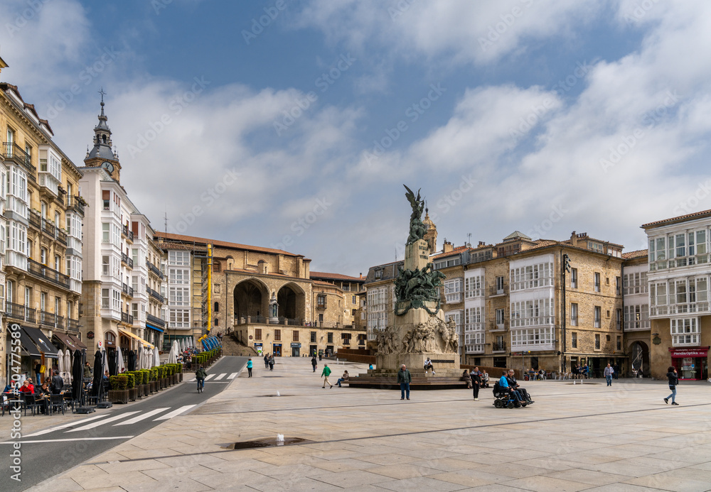 the Plaza de la Virgen Blanca square in the old city center of Vitoria