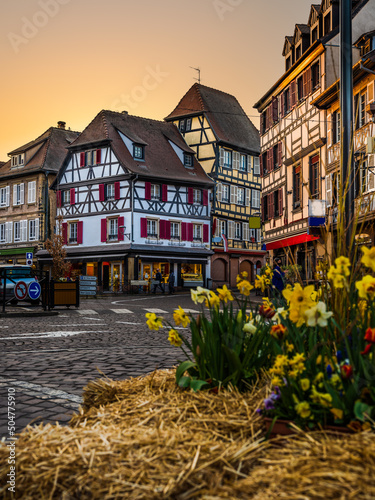 Fototapeta Naklejka Na Ścianę i Meble -  Obernai streets with beautiful historical german architecture colorful houses during spring