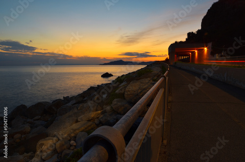 Spectacular sunrise over the Bay of Silence in Sestri Levante  Liguria