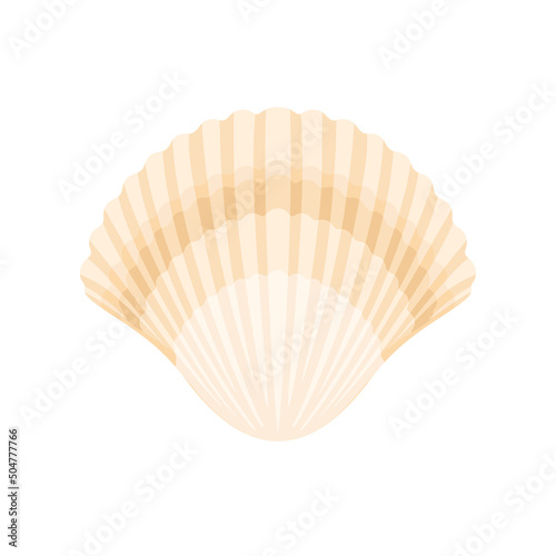 Scallop seashell isolated on white. Vector flat cartoon illustration.