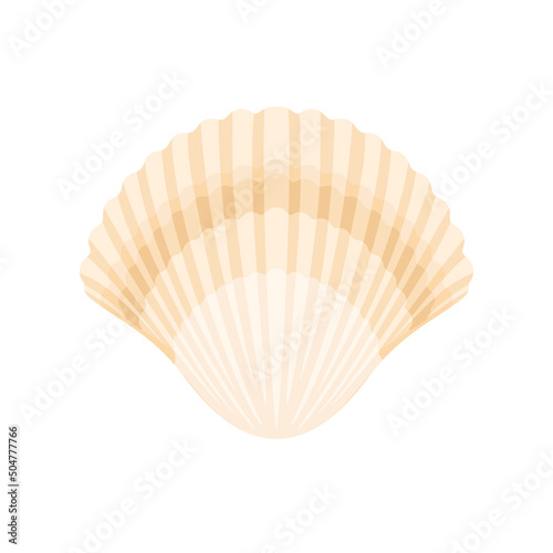 Scallop seashell isolated on white. Vector flat cartoon illustration.
