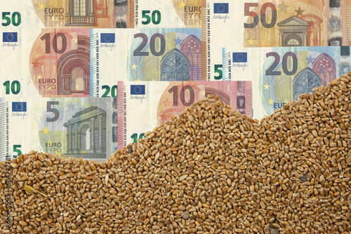 Grain chart and euro bills. Climate change is heating up grain prices. Drought in the two top European production countries, France and Germany, is driving prices higher and higher. photo