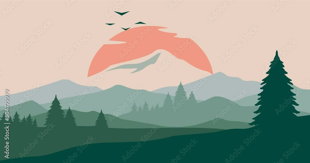 pine tree mountains vector parallax animation video