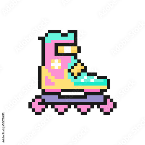 Roller skates vector pixel icon isolated on white background