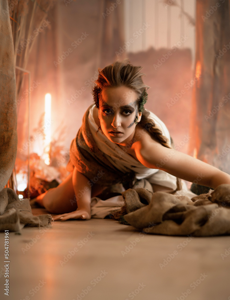 studio portrait on the background of dense fabric studio portrait on the background of dense fabric