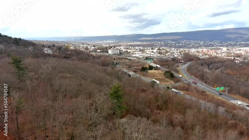 Aerial Mountain View of a Highway in Scranton, Pennsylvania