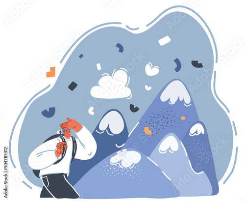 Vector illustration of Man look at Mounting peak