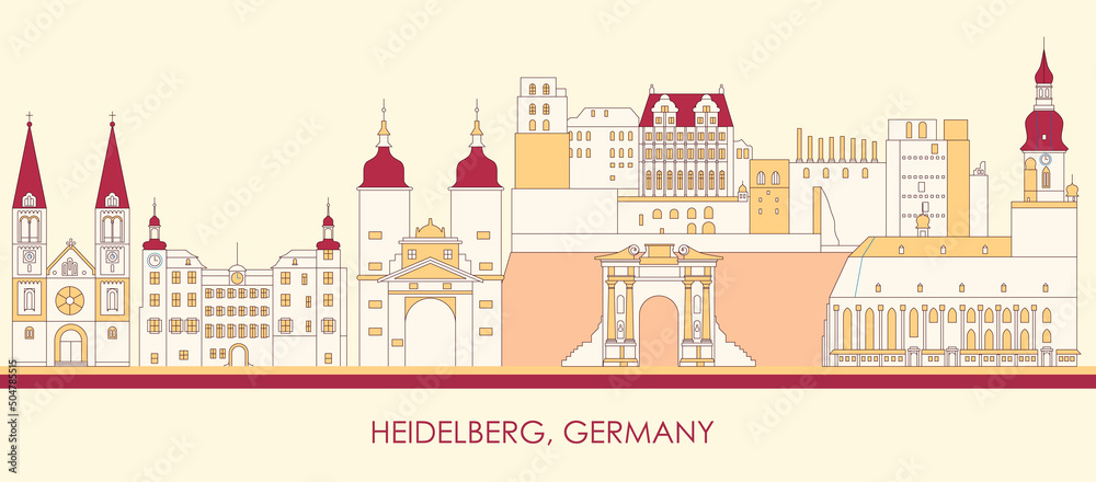 Cartoon Skyline panorama of city of Heidelberg, Germany - vector illustration