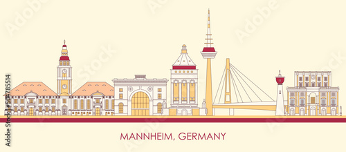 Cartoon Skyline panorama of city of Mannheim, Germany - vector illustration