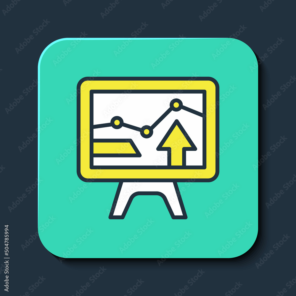 Filled outline Computer monitor with graph chart icon isolated on blue background. Report text file icon. Accounting sign. Audit, analysis, planning. Turquoise square button. Vector Filled outline Computer monitor with graph chart icon isolated on blue background. Report text file icon. Accounting sign. Audit, analysis, planning. Turquoise square button. Vector